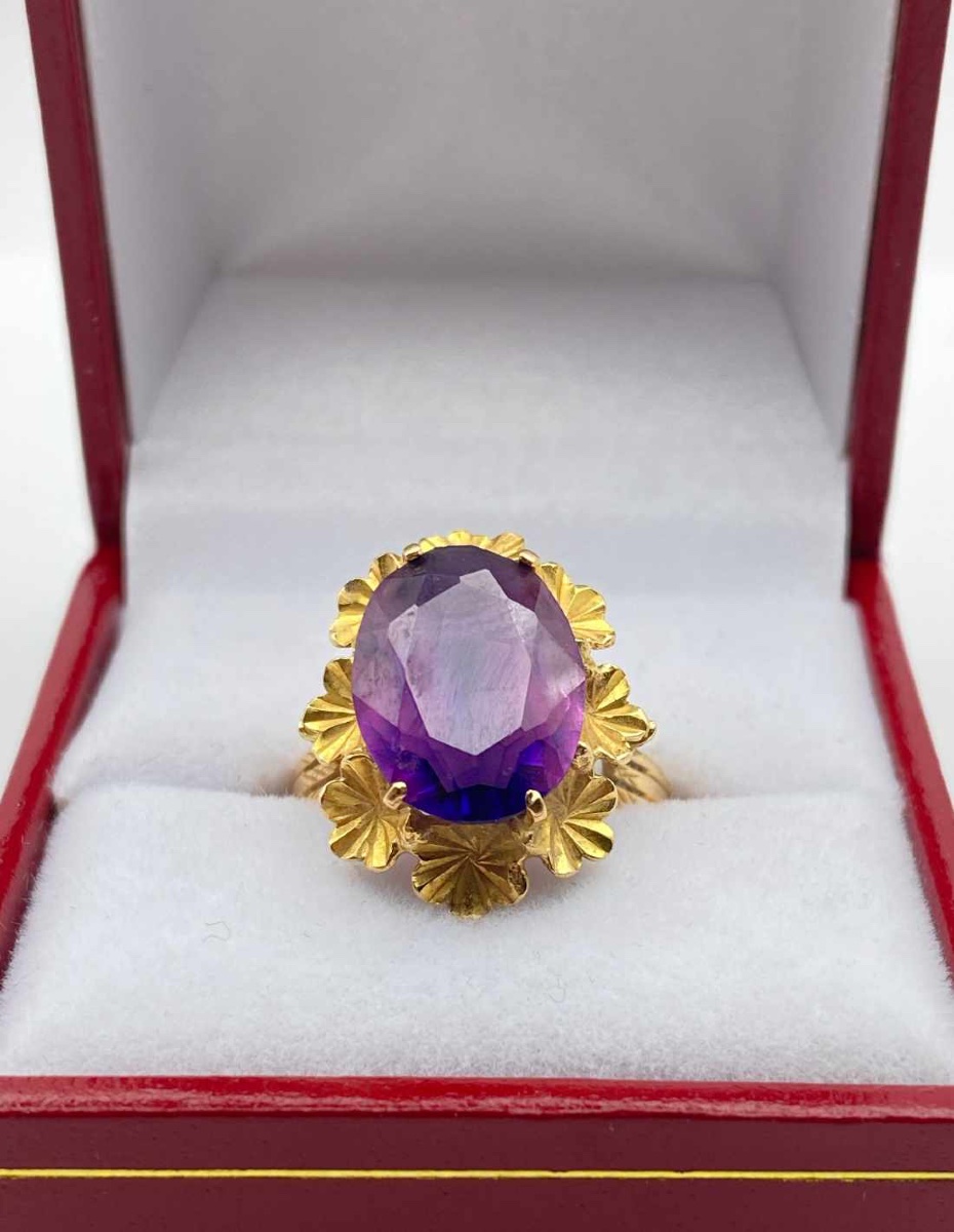Bague Vintage Or Jaune & Améthyste-photo-4
