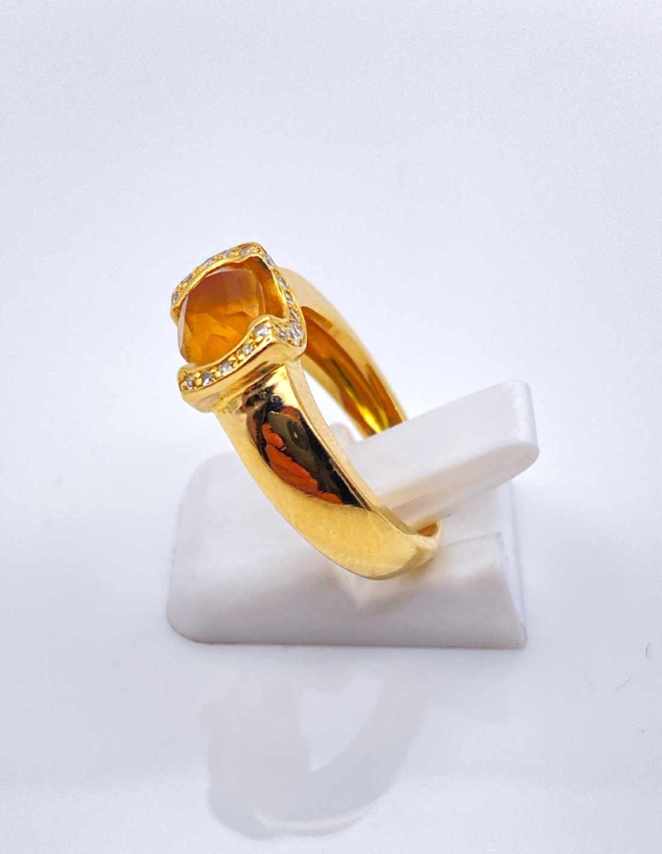 Bague Or Jaune Citrine & Diamants-photo-3