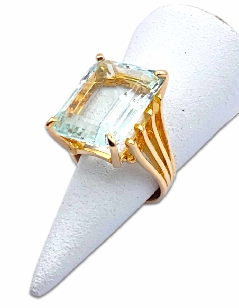Vintage Aquamarine & Yellow Gold Cocktail Ring-photo-2