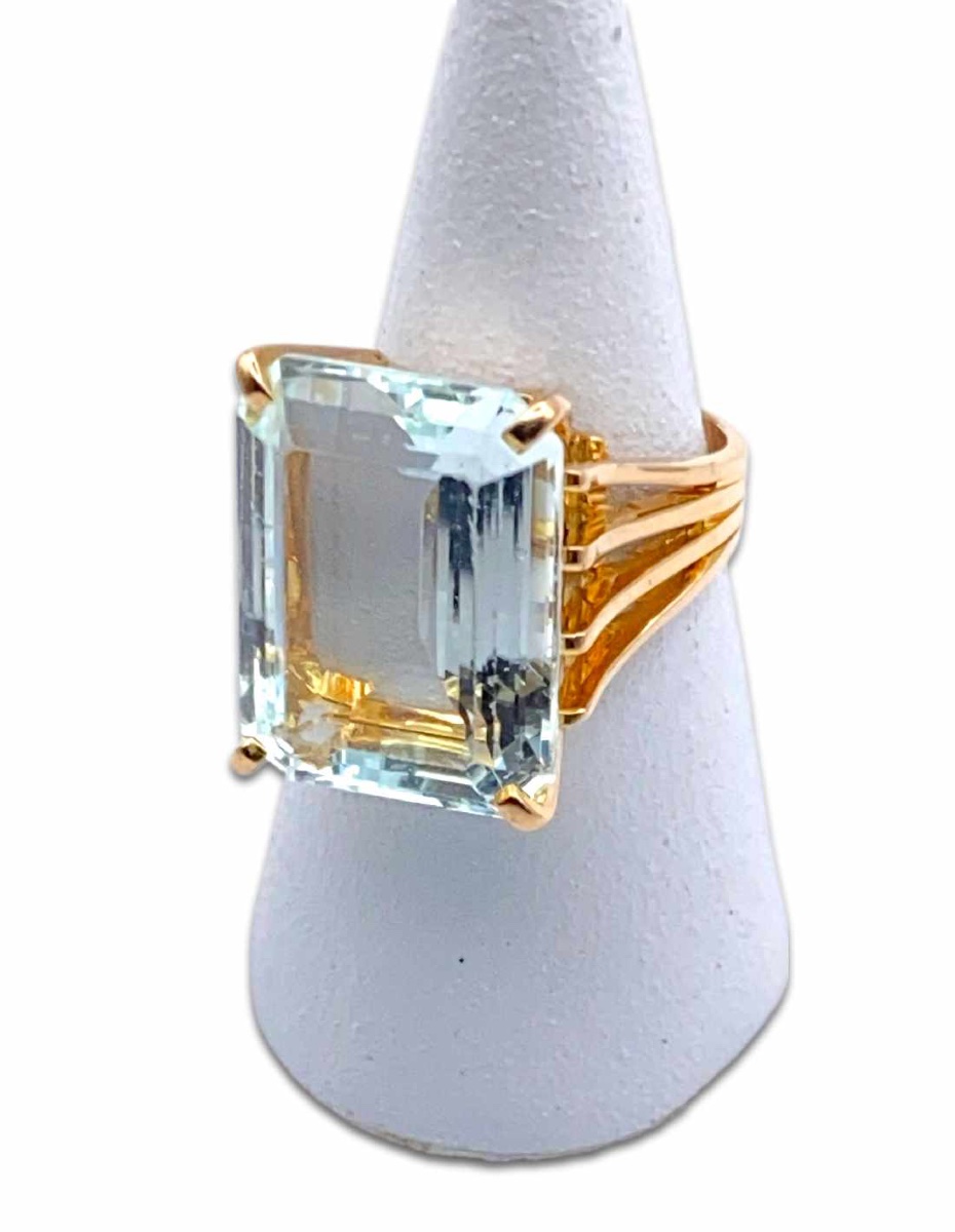 Vintage Aquamarine & Yellow Gold Cocktail Ring-photo-3