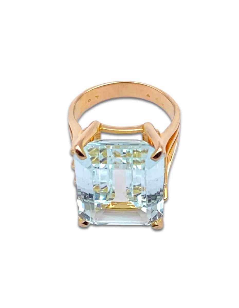 Vintage Aquamarine & Yellow Gold Cocktail Ring-photo-4