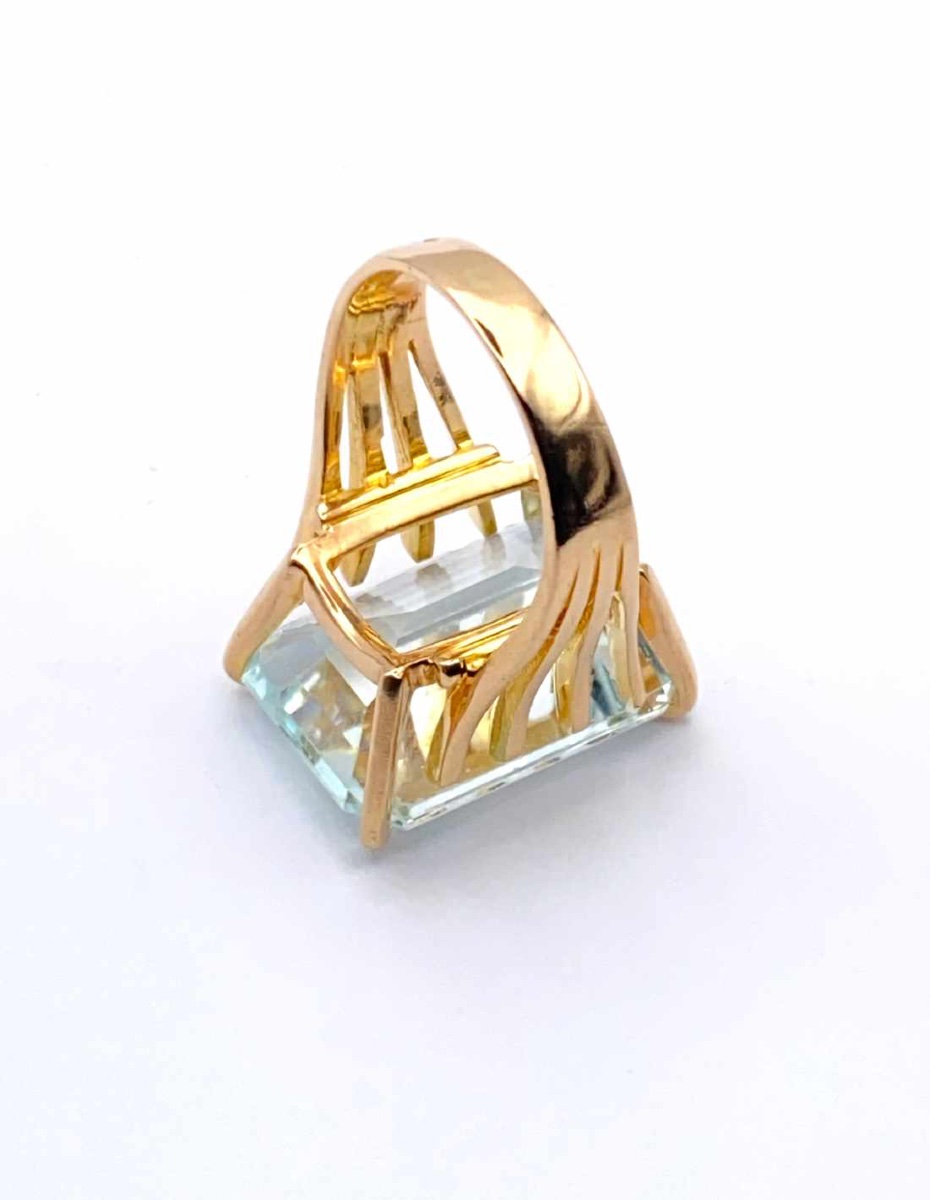 Vintage Aquamarine & Yellow Gold Cocktail Ring-photo-2