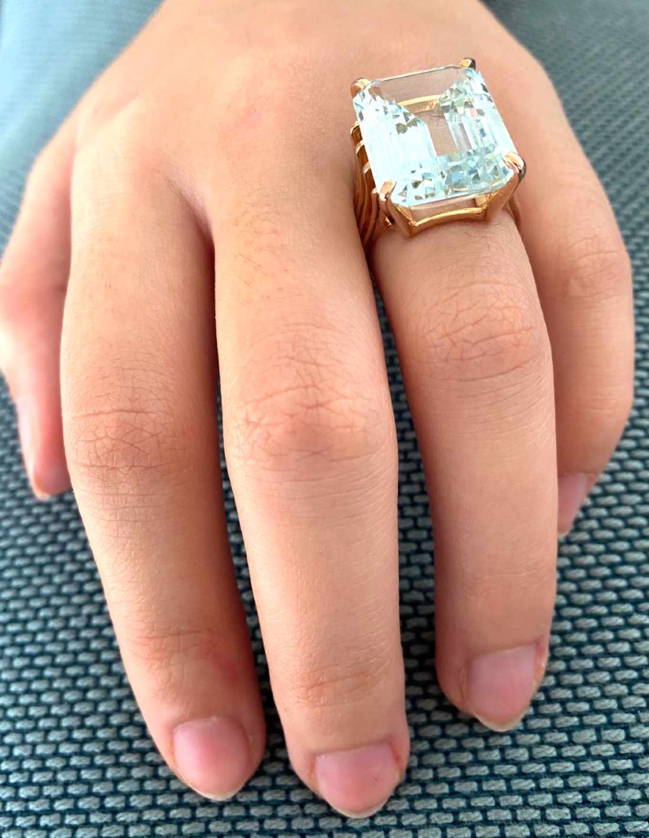 Vintage Aquamarine & Yellow Gold Cocktail Ring-photo-3