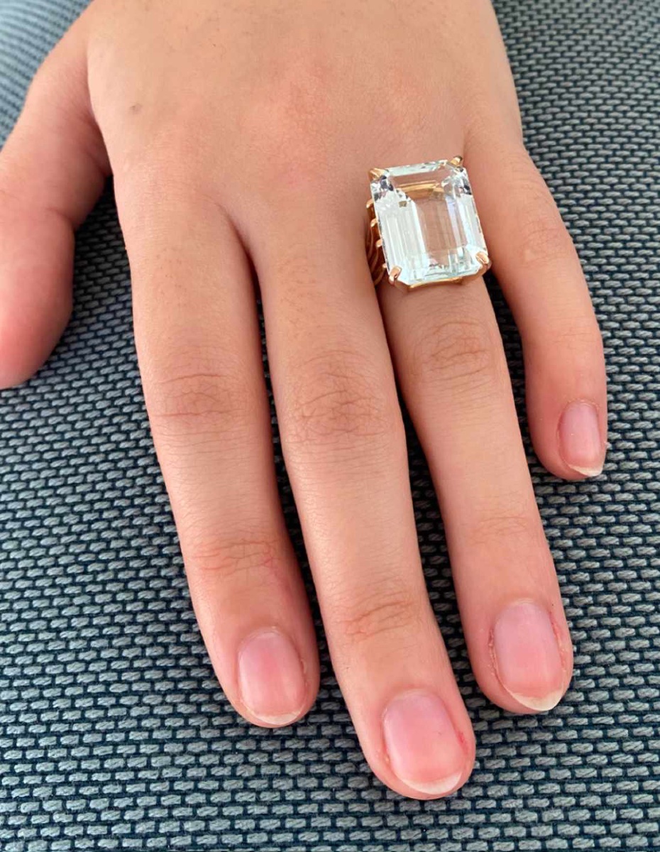 Vintage Aquamarine & Yellow Gold Cocktail Ring-photo-4