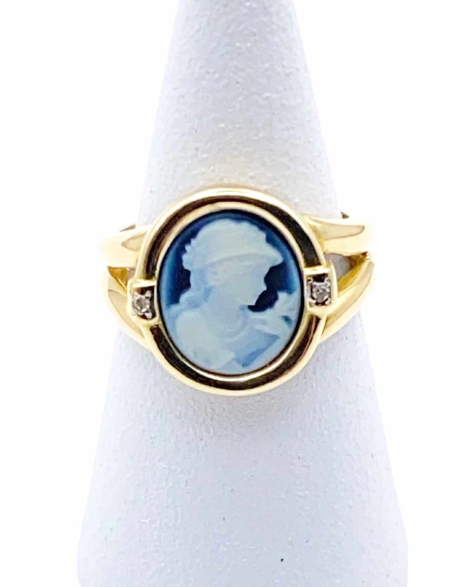 Bague Ancienne Camée Femme Or 18k & Diamants-photo-2