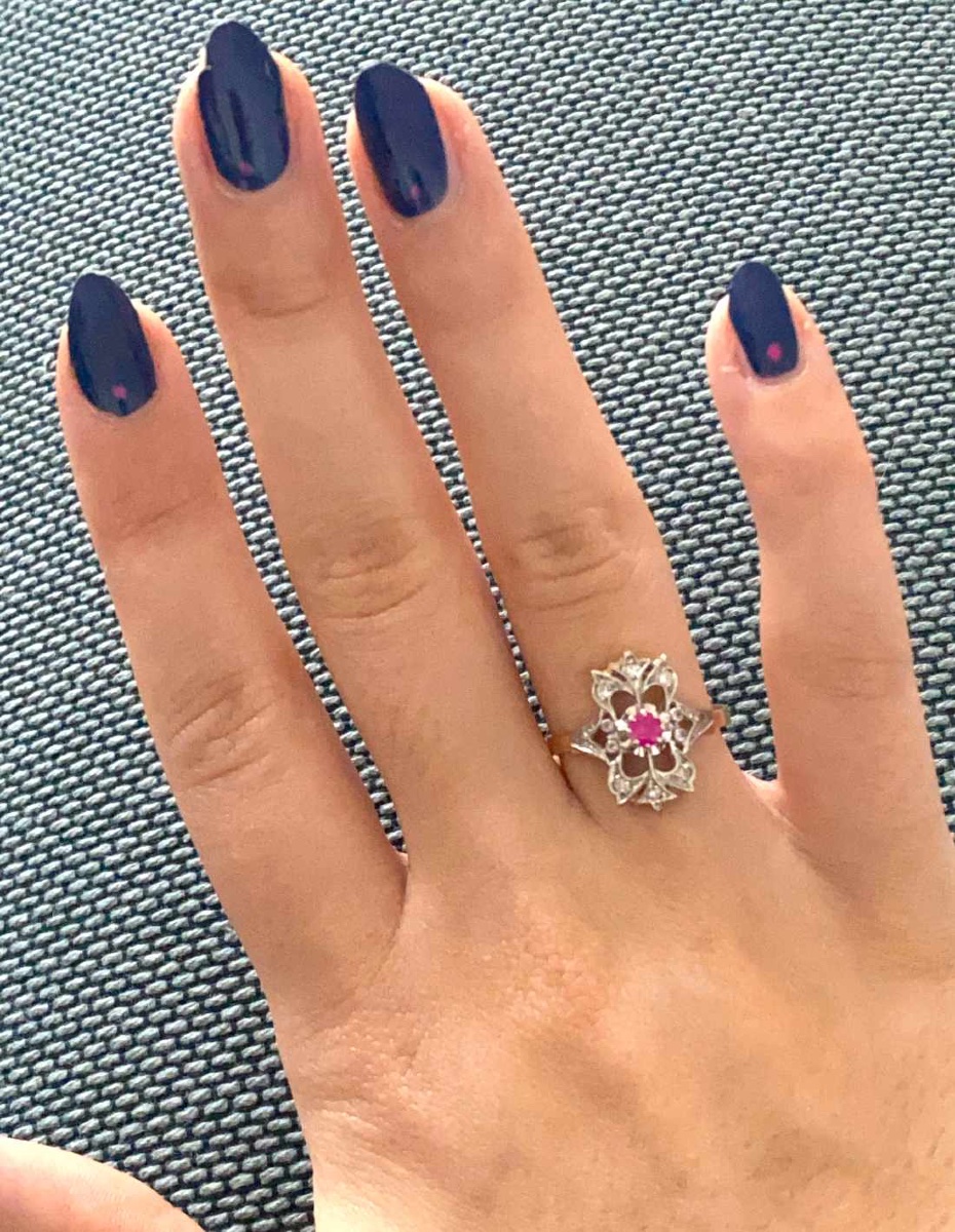   Bague Marquise Antique Or 18k Rubis et Diamants-photo-2