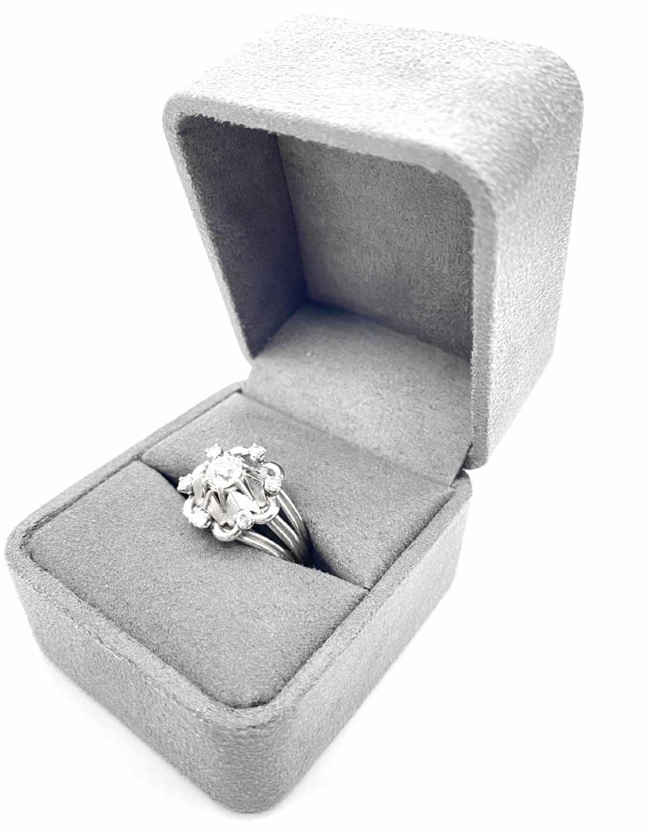 Bague Vintage Or Gris, Platine et Diamants-photo-2