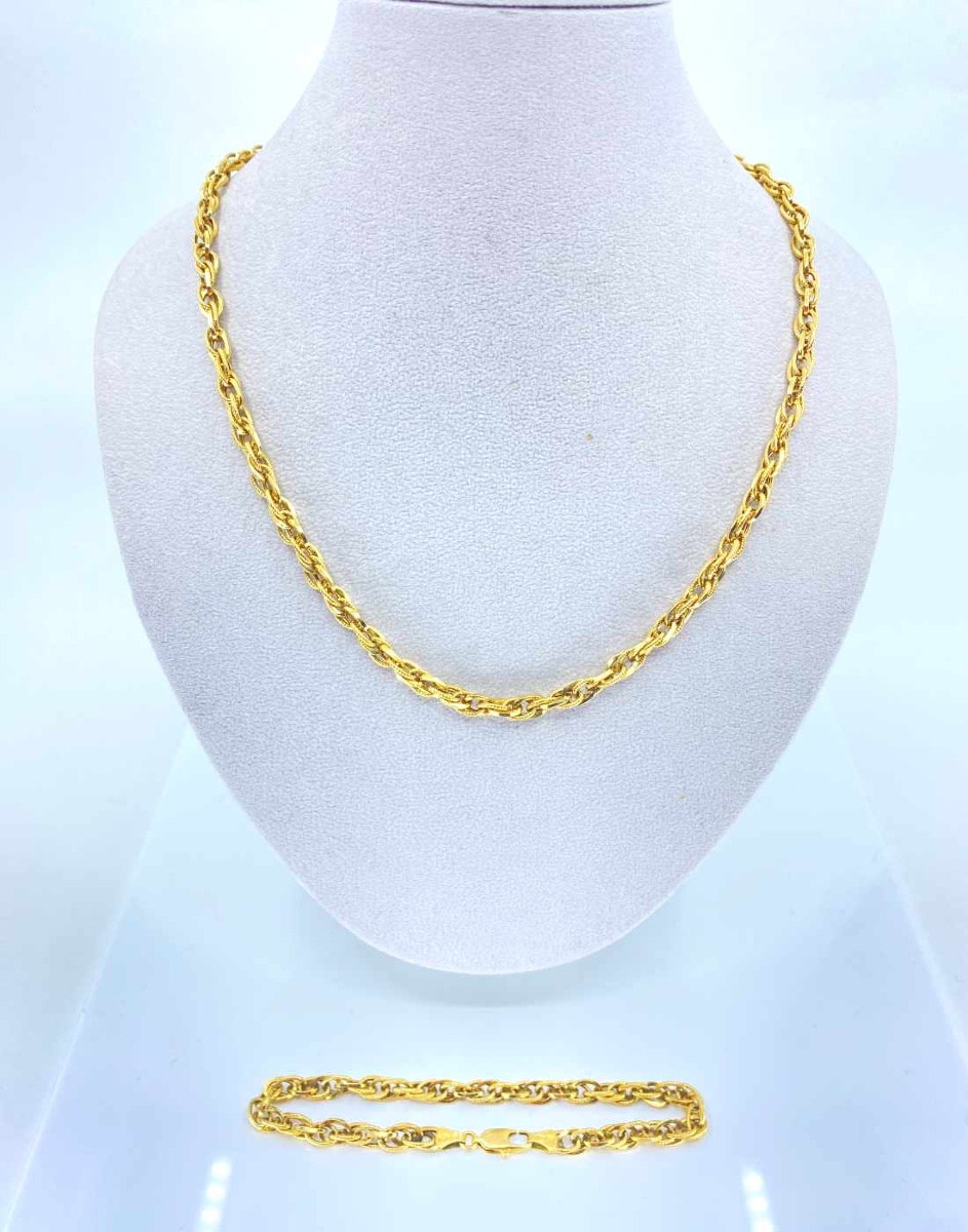 Yellow Gold Mesh Necklace & Bracelet Set-photo-2