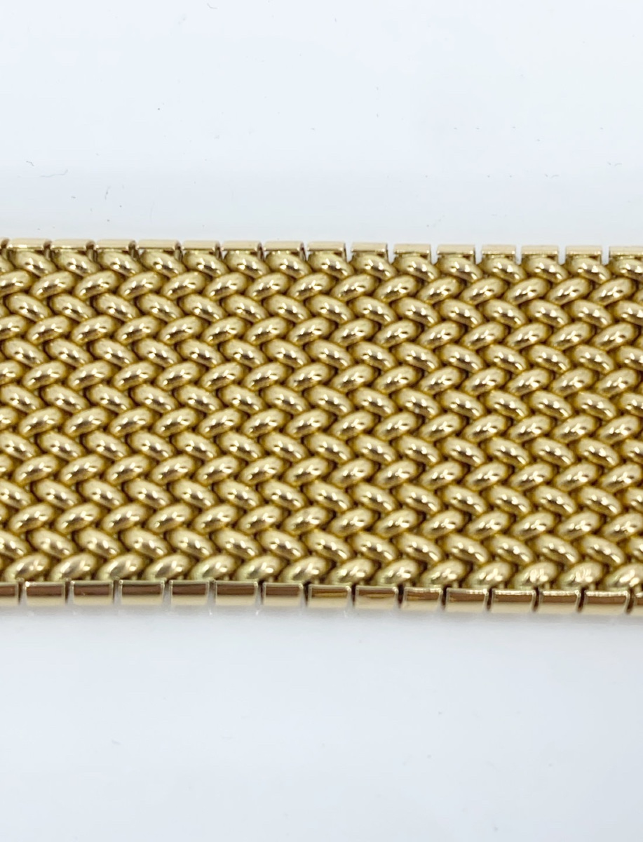 Vintage Cuff Bracelet Signed Caplain Yellow Gold & Sapphire Cabochon-photo-2