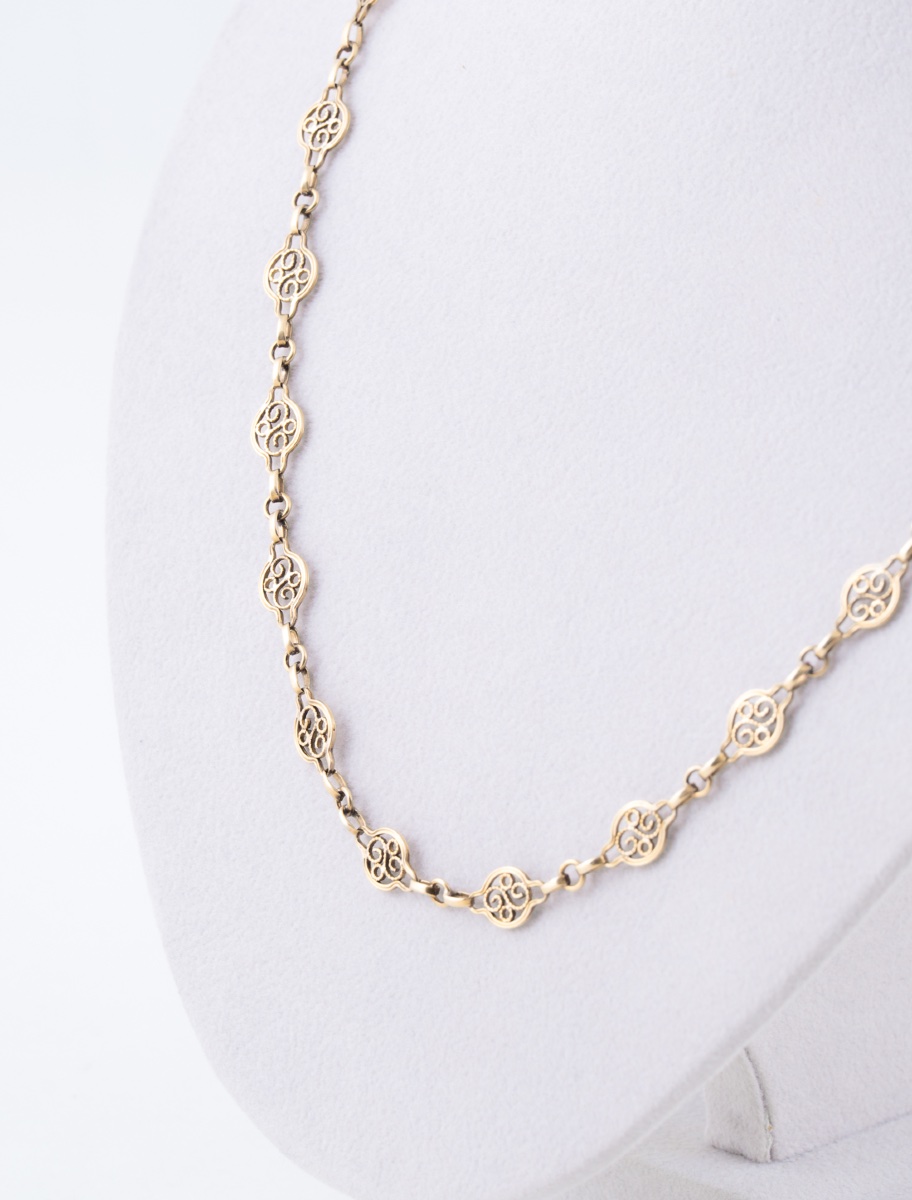Antique Yellow Gold Filigree Mesh Necklace-photo-2