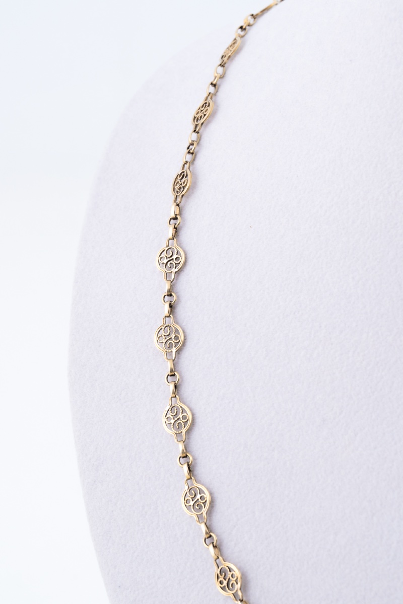 Antique Yellow Gold Filigree Mesh Necklace-photo-3