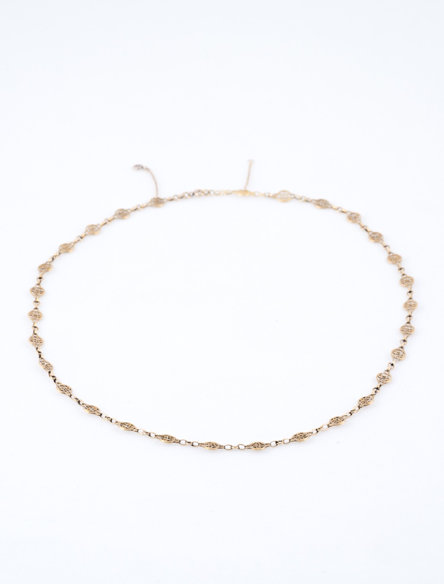 Antique Yellow Gold Filigree Mesh Necklace-photo-4