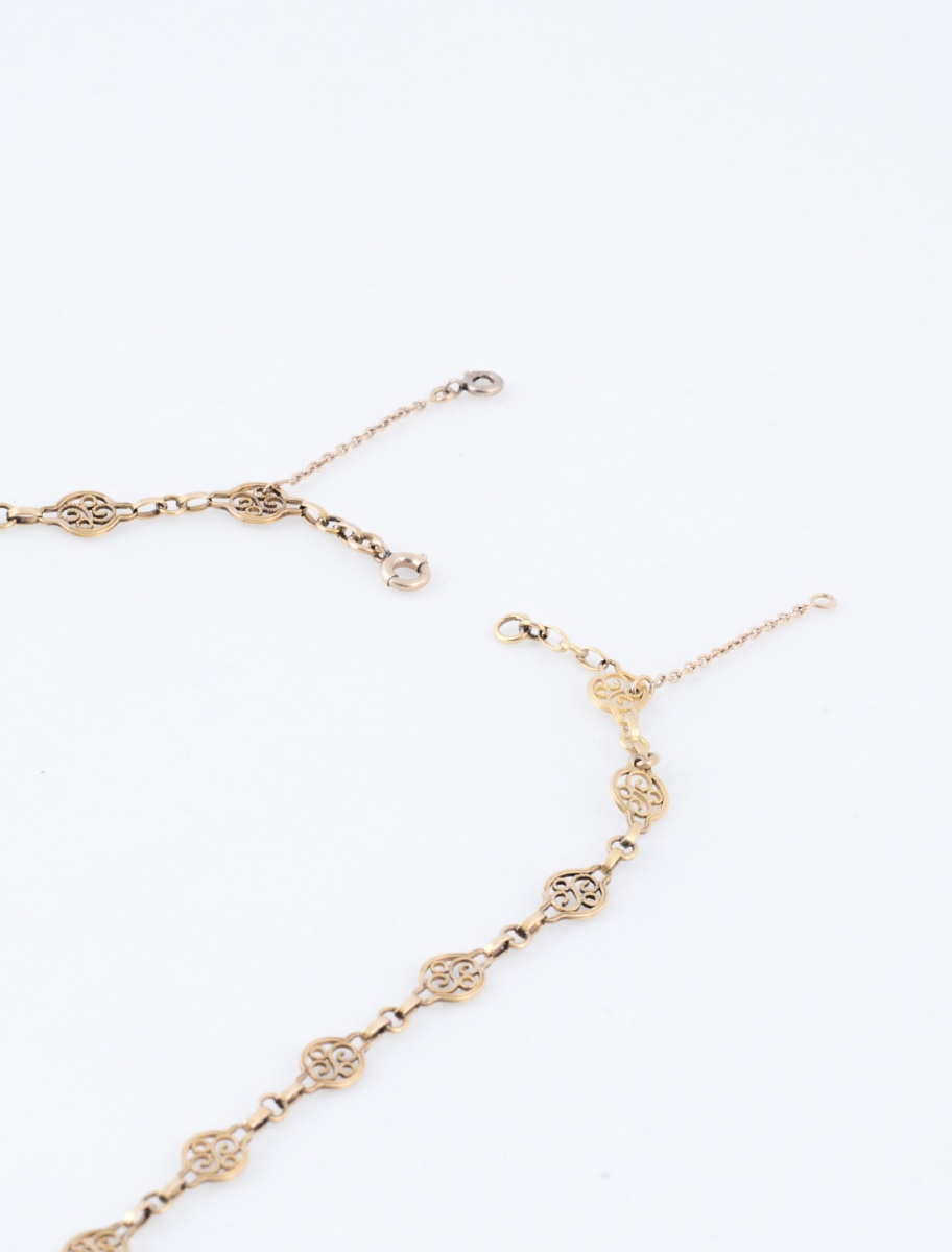 Antique Yellow Gold Filigree Mesh Necklace-photo-1