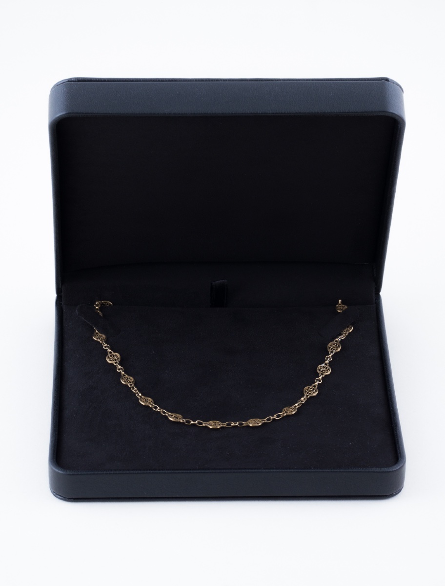 Antique Yellow Gold Filigree Mesh Necklace-photo-2