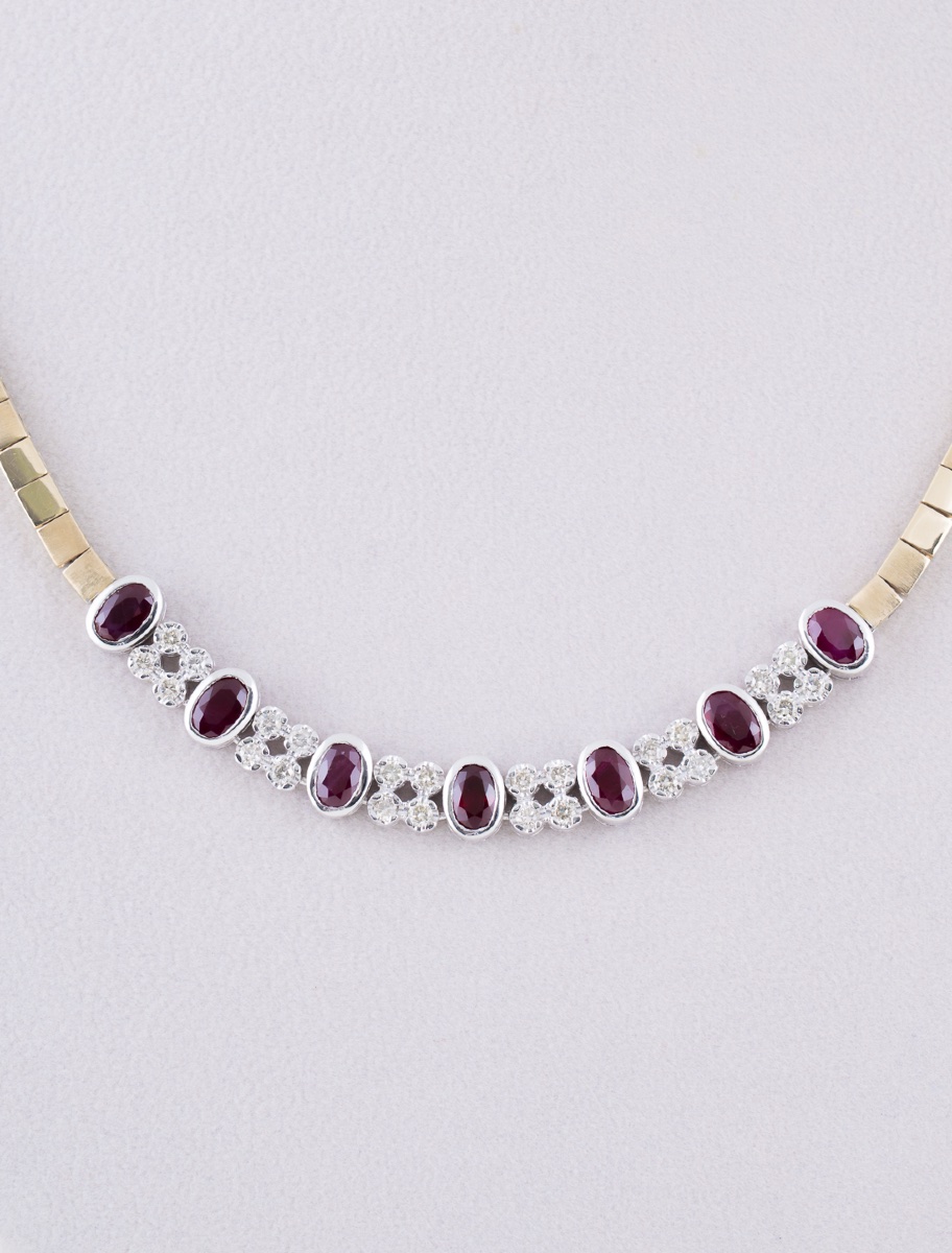 2-tone Gold, Rubies & Diamonds Mesh Necklace-photo-2