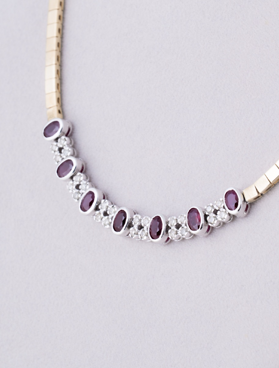 2-tone Gold, Rubies & Diamonds Mesh Necklace-photo-3