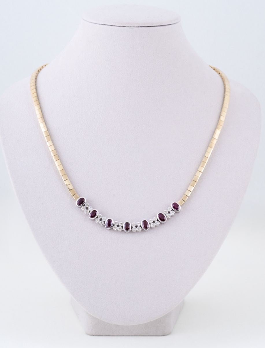 2-tone Gold, Rubies & Diamonds Mesh Necklace
