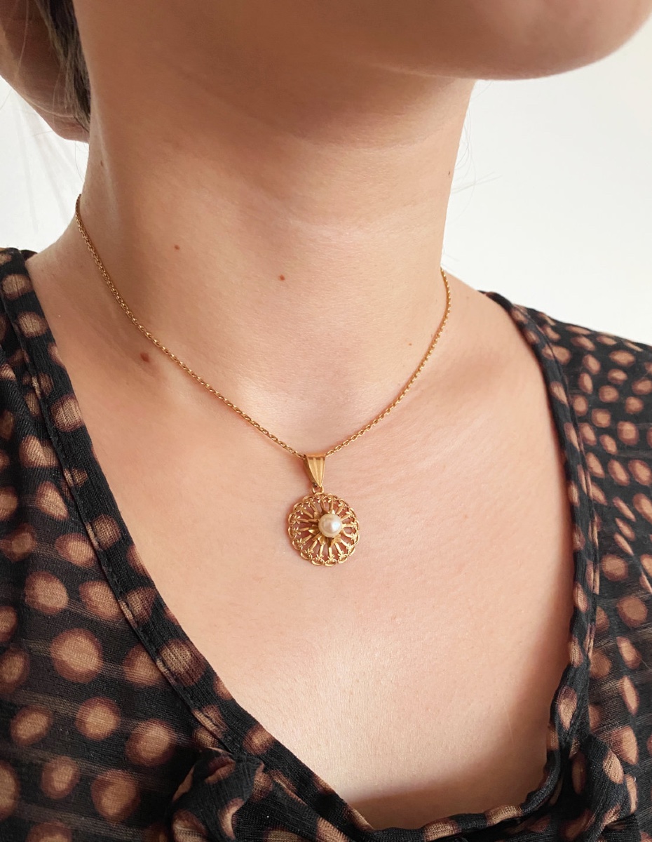 Pendentif Vintage Or Jaune & Perle de Culture-photo-2