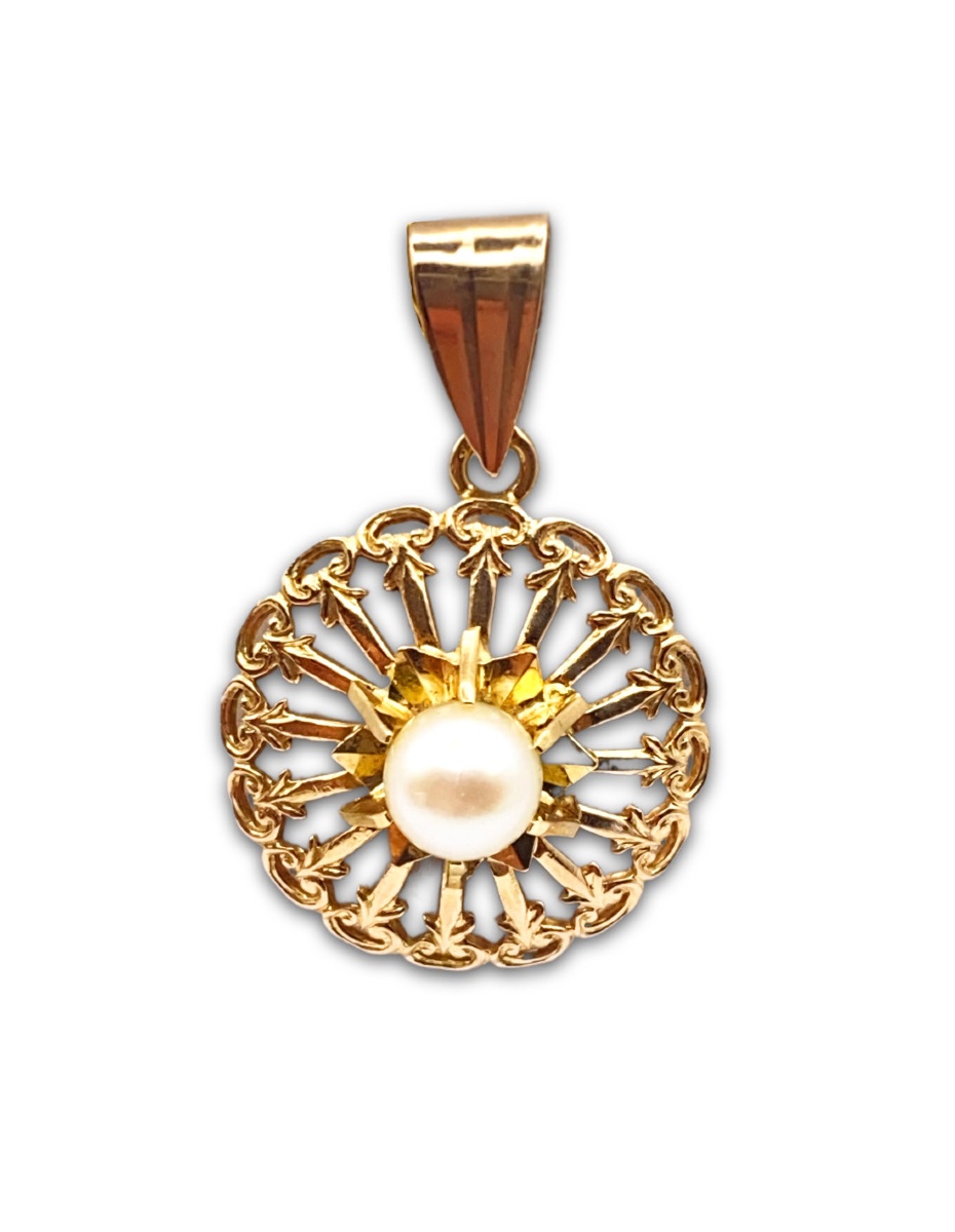 Pendentif Vintage Or Jaune & Perle de Culture-photo-3