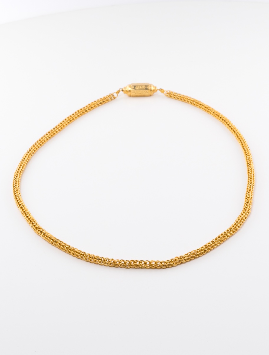 Long Yellow Gold Necklace With Cylinder Clasp-photo-4