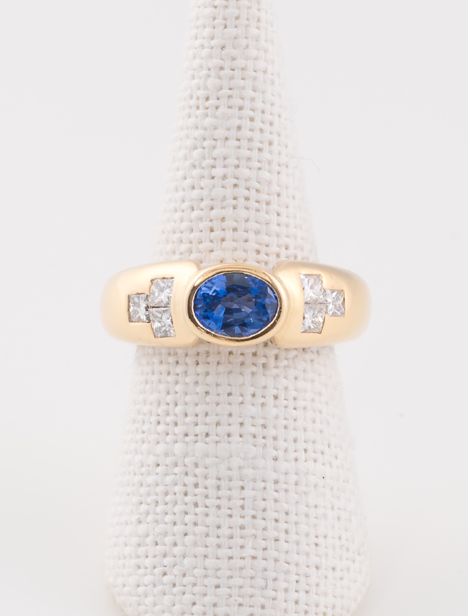 Bague Or Jaune, Saphir Ceylan & Diamants-photo-3