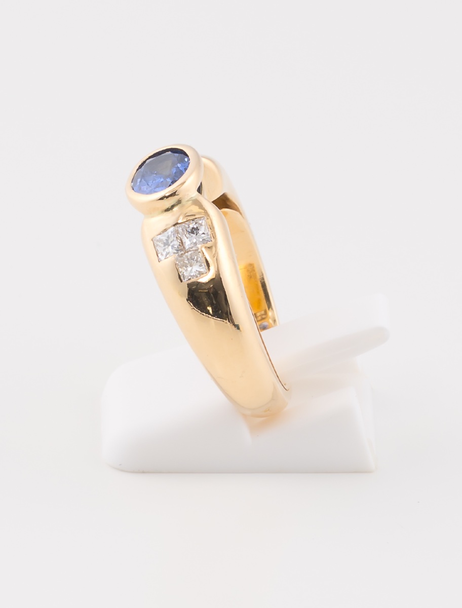 Bague Or Jaune, Saphir Ceylan & Diamants-photo-1