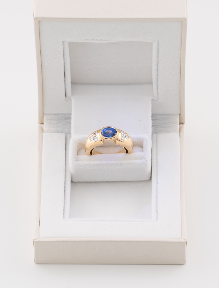 Bague Or Jaune, Saphir Ceylan & Diamants-photo-2
