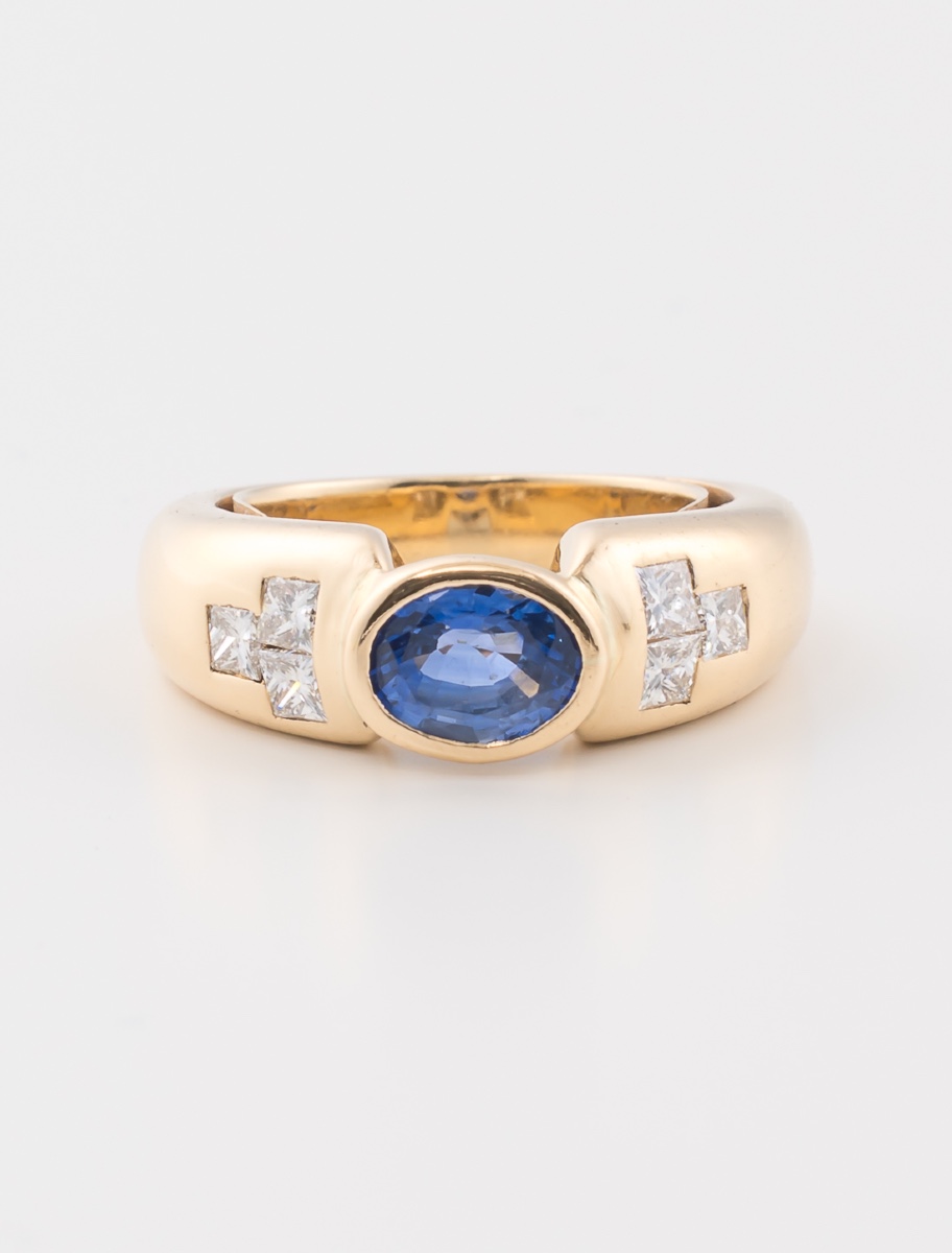 Bague Or Jaune, Saphir Ceylan & Diamants