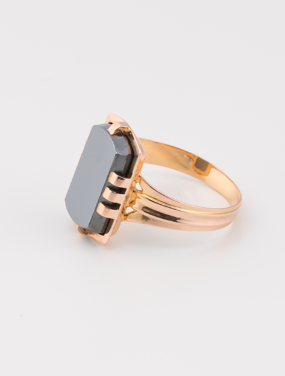 Bague Vintage Or Rose & Hématite-photo-2