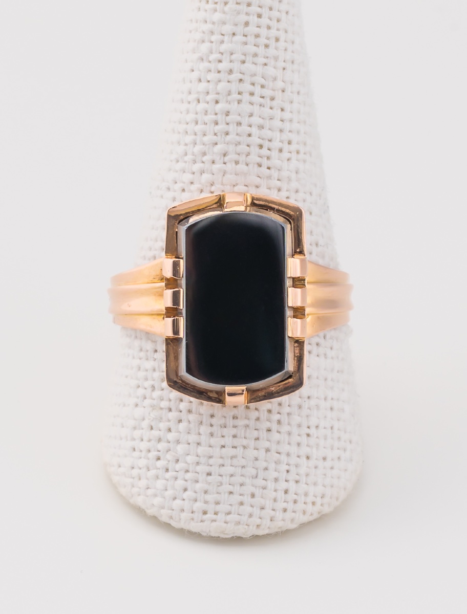 Bague Vintage Or Rose & Hématite-photo-4