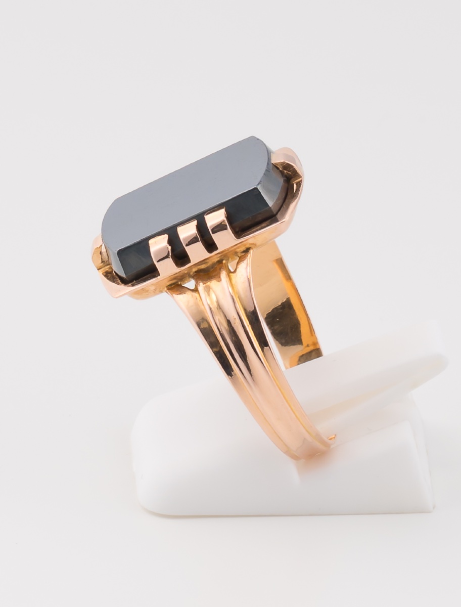 Bague Vintage Or Rose & Hématite-photo-3