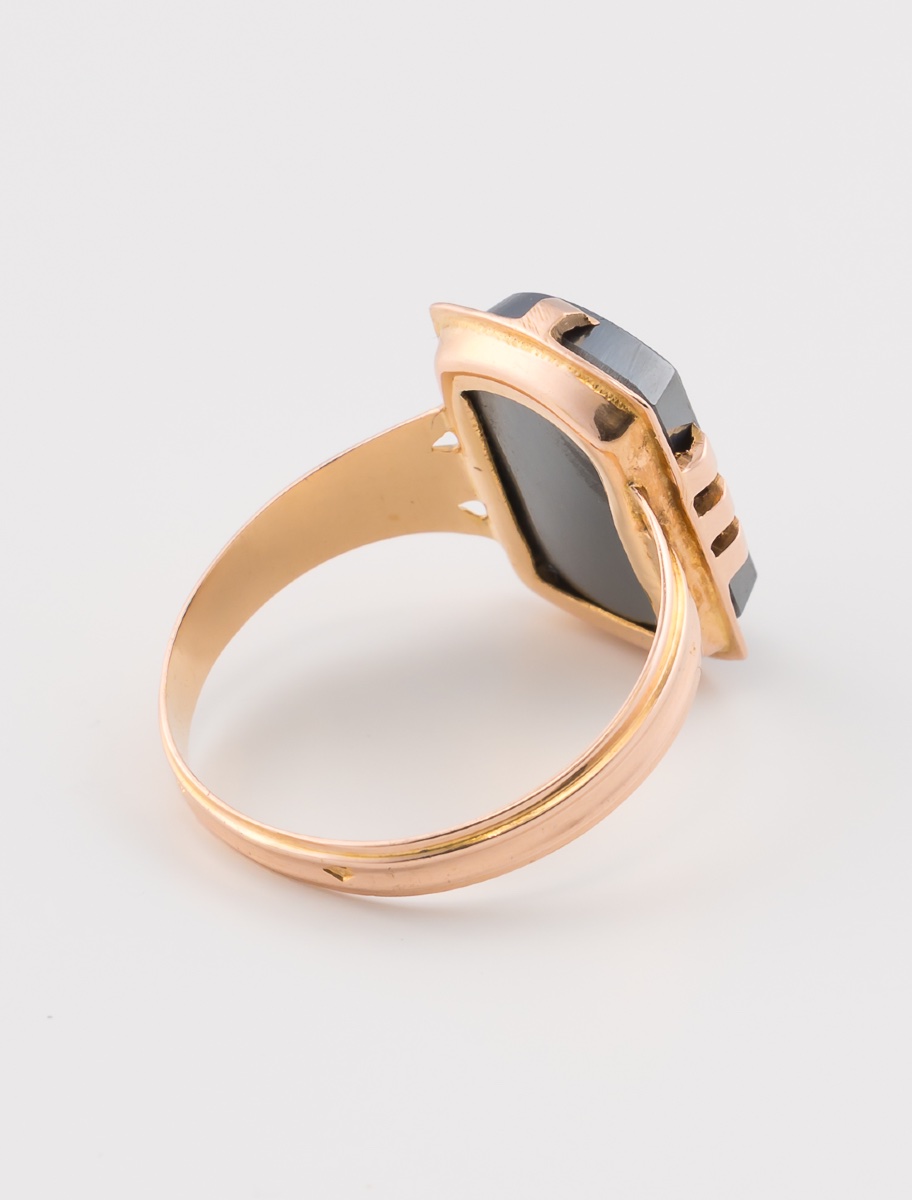 Bague Vintage Or Rose & Hématite-photo-4