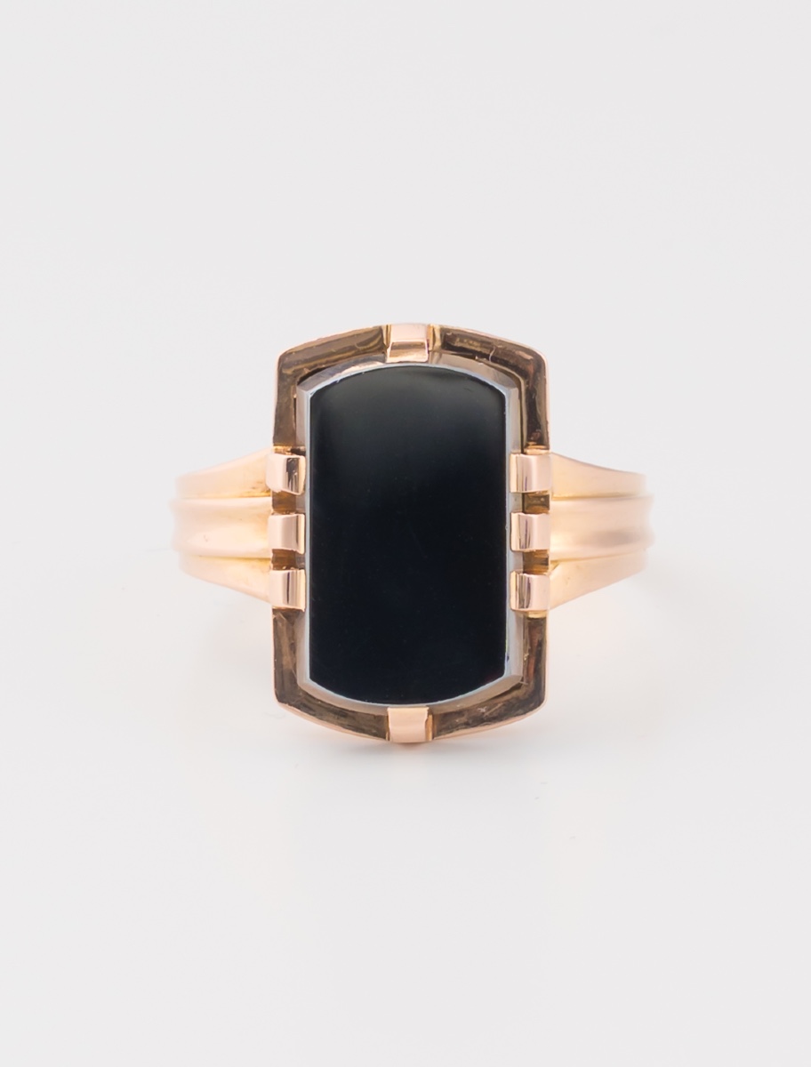 Bague Vintage Or Rose & Hématite