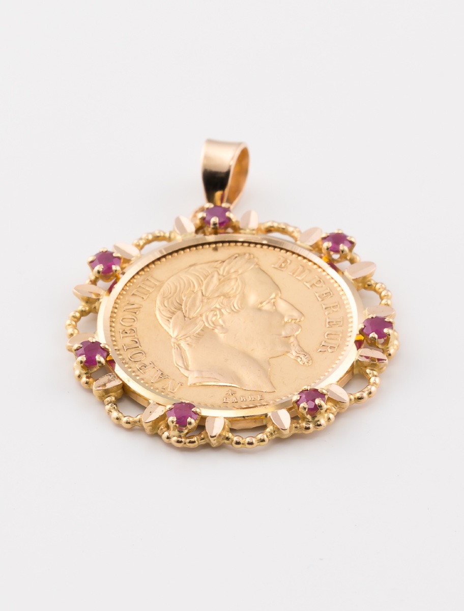 Napoleon Gold Coin & Ruby Pendant-photo-2