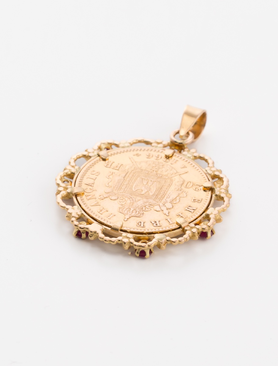 Napoleon Gold Coin & Ruby Pendant-photo-4