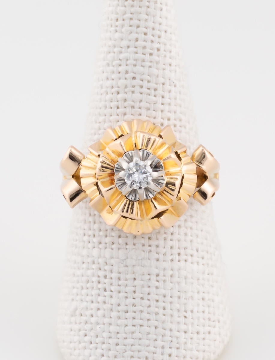 Antique Two-tone Gold Solitaire Ring-photo-3