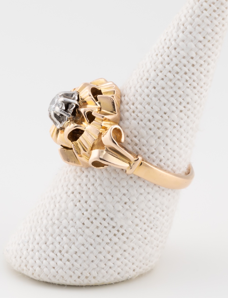 Antique Two-tone Gold Solitaire Ring-photo-4