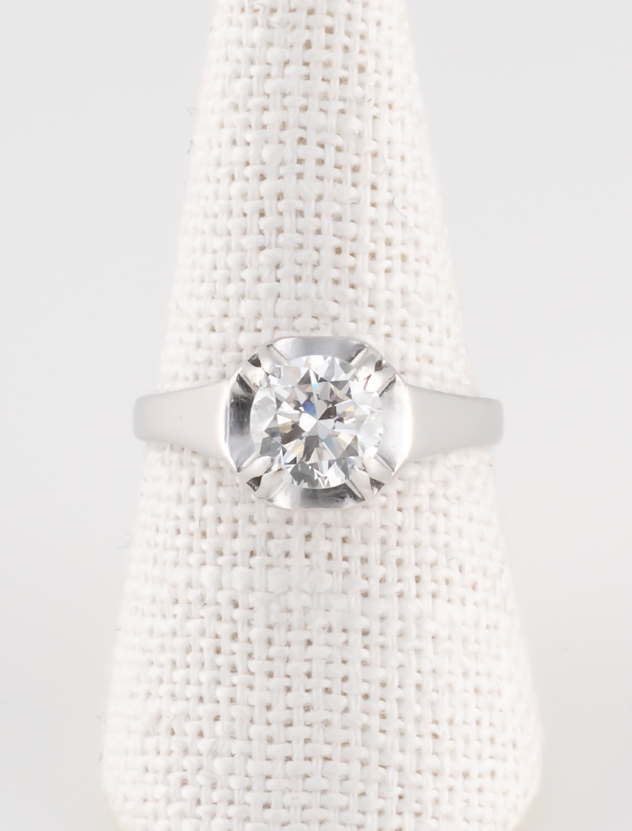 White Gold & Platinum Solitaire Ring-photo-3