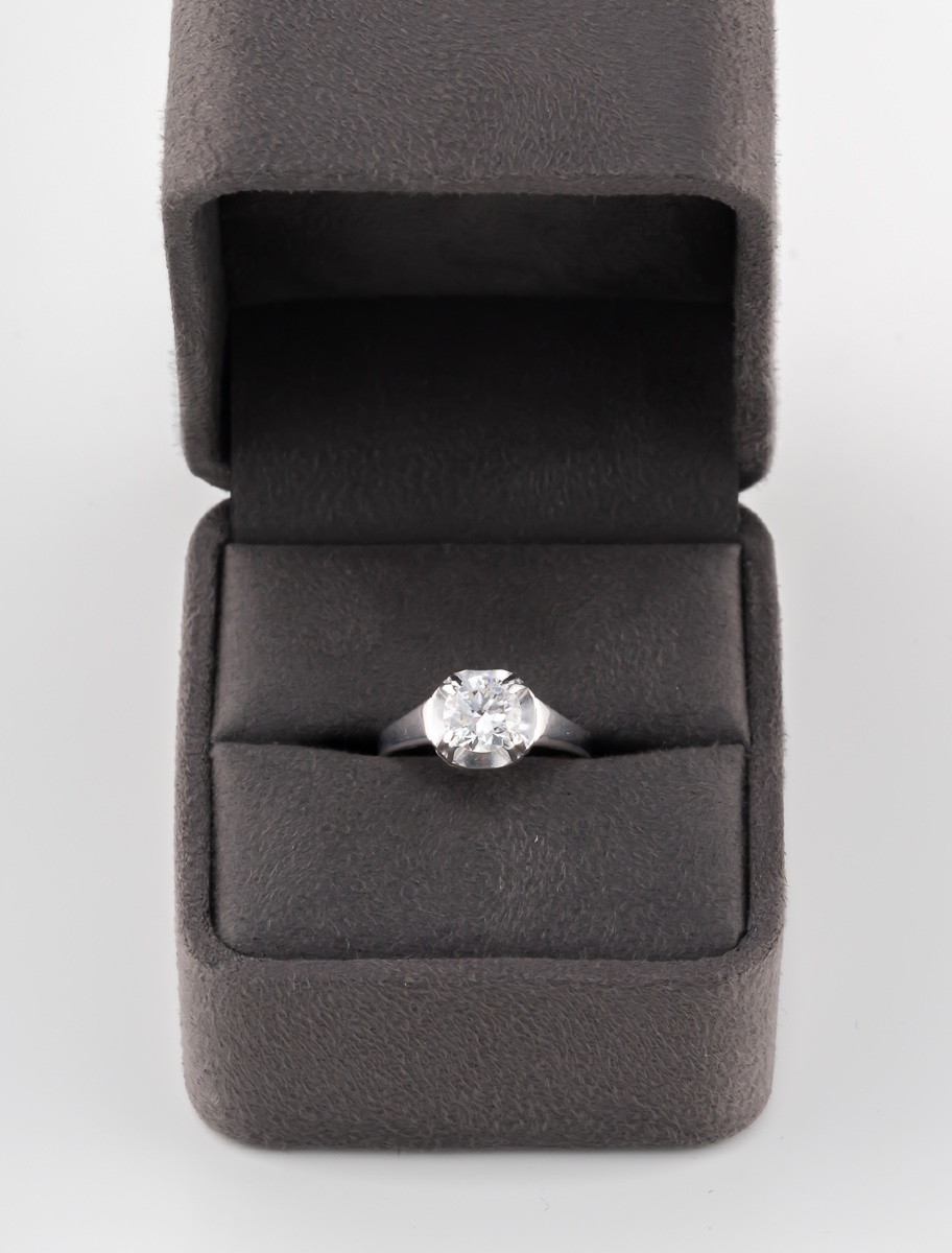 White Gold & Platinum Solitaire Ring-photo-3