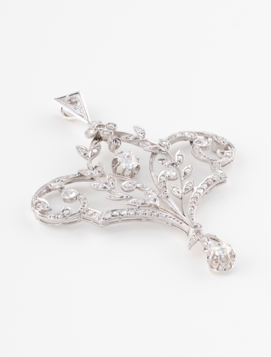 Rare Vintage White Gold & Diamond Pendant-photo-2