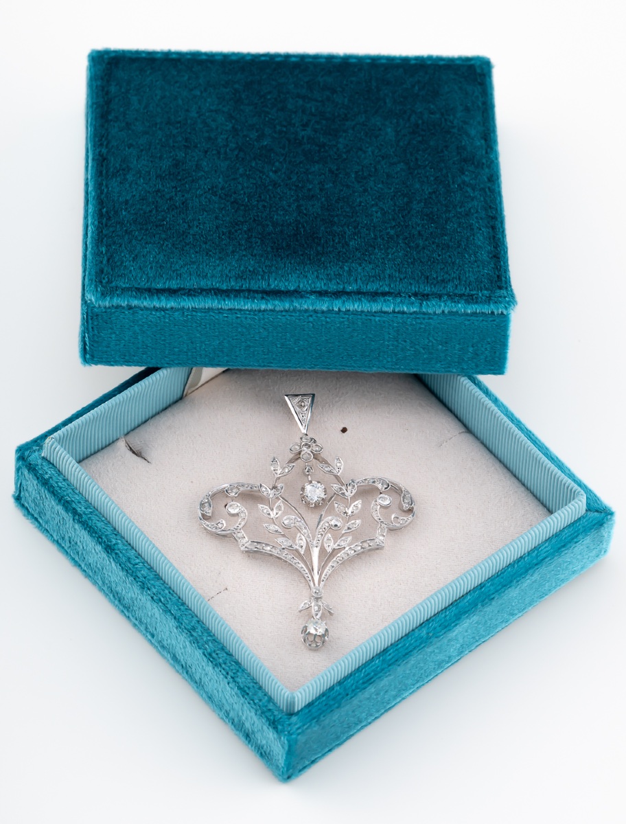 Rare Vintage White Gold & Diamond Pendant-photo-4