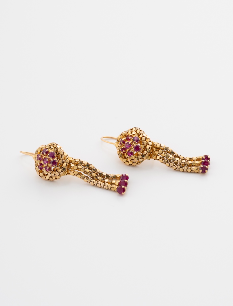 Yellow Gold Ruby Earrings-photo-2