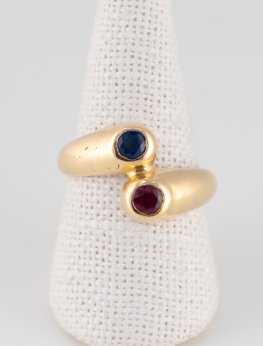Bague Toi & Moi Vintage Saphir & Rubis-photo-3