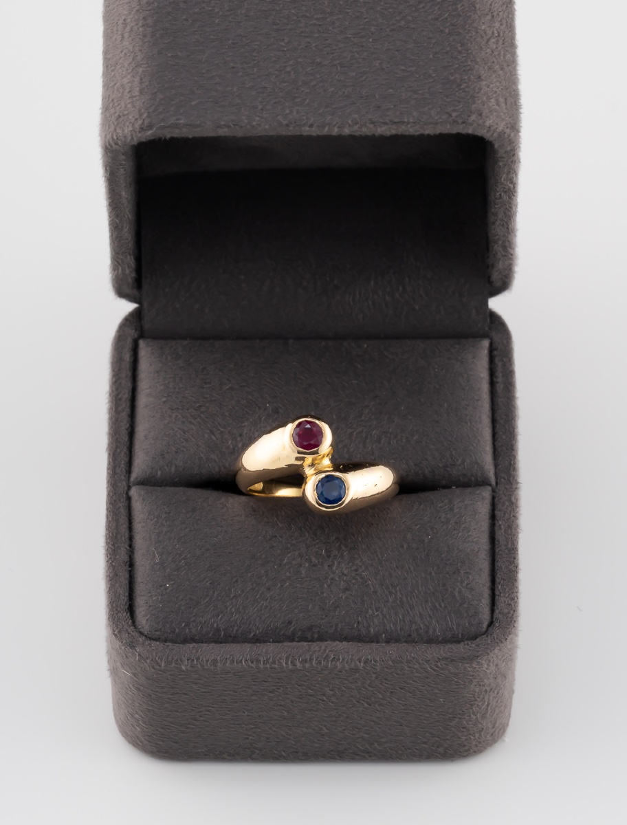 Bague Toi & Moi Vintage Saphir & Rubis-photo-2