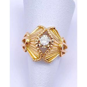 Bague Vintage Drapés Or  & Diamant Solitaire