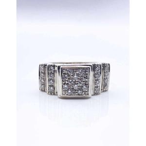 Bague Tank Or Blanc  Pavée Diamants