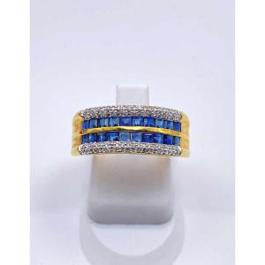 Bague Or Jaune,  Saphirs & Diamants