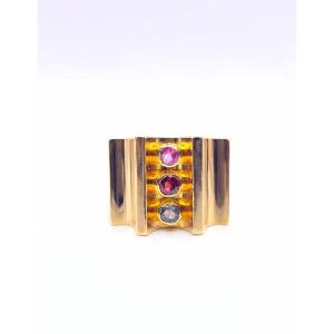 Bague Tank Or Jaune & Pierres Fines