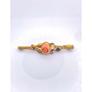 Broche Art Nouveau Or Jaune & Corail