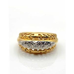 Bague Ciselée Or Jaune, Platine & Diamants